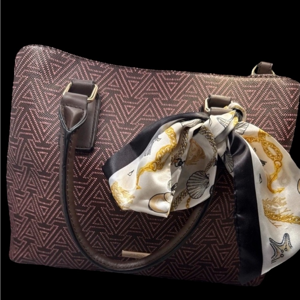 ALDO Crossbody Signature Galilini Pink & Brown Dome Satchel Handbag Purse Scarf - Picture 2 of 16